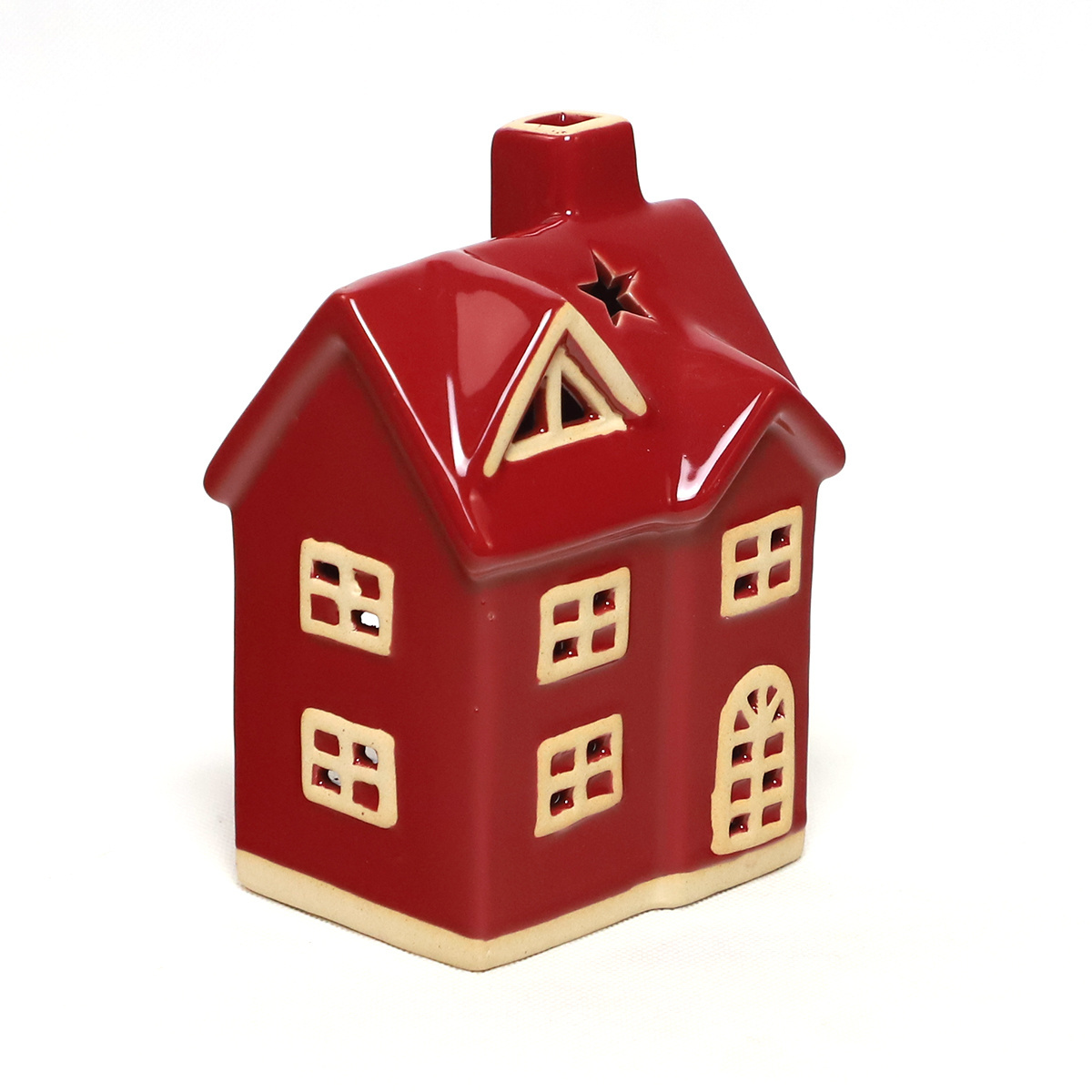 Red porcelain village votive candle holder Wholesale Ceramic church House Tealight Holder Christmas gift for sale