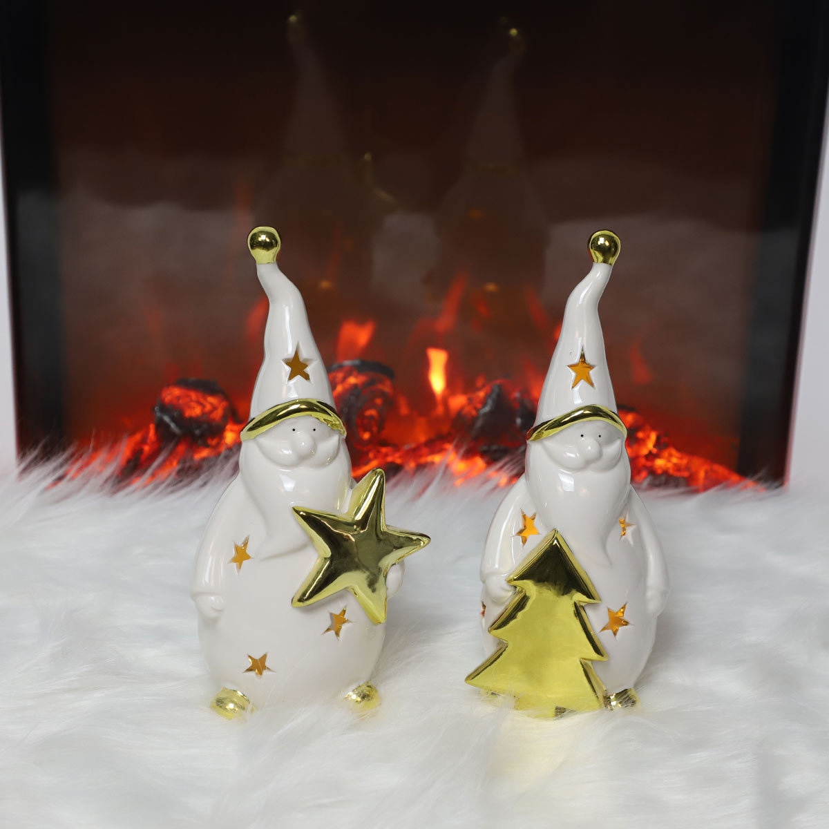 2024 New Design Christmas Ceramic Ornaments Santa Claus Gloden/Silver Hand Painted Xmas Tree Decoration Home Table