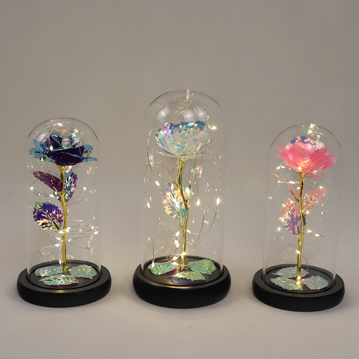 flowers artificial decoration custom oval glass domes with base with led lights gifts for mom grandma wife sister