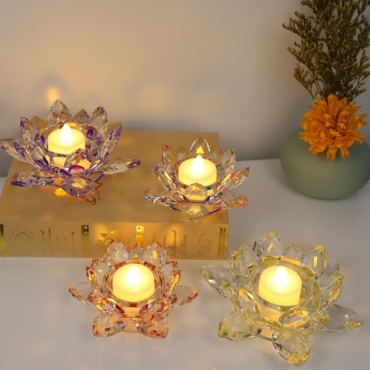 decorative candle holders led battery candles lotus tea light candle holder crystal for home decorations dining table