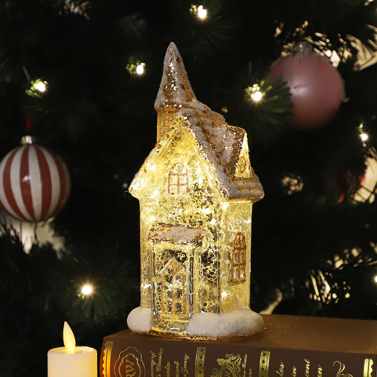 Factory Direct Sell Snow Covered Village House Castle Church Christmas Gifts Home Decoration Glass