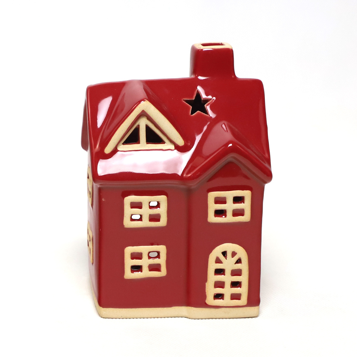 Red porcelain village votive candle holder Wholesale Ceramic church House Tealight Holder Christmas gift for sale