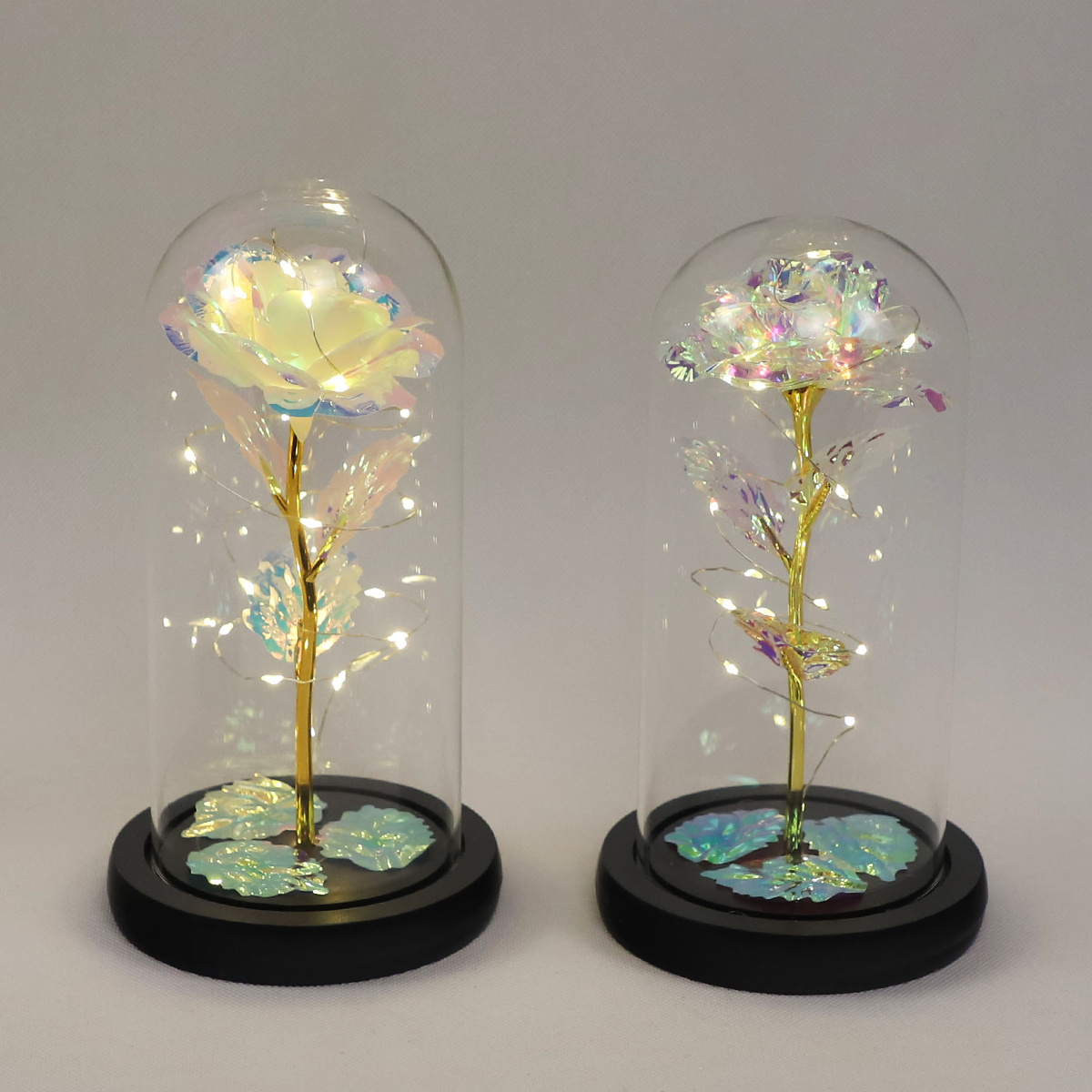 flowers artificial decoration custom oval glass domes with base with led lights gifts for mom grandma wife sister