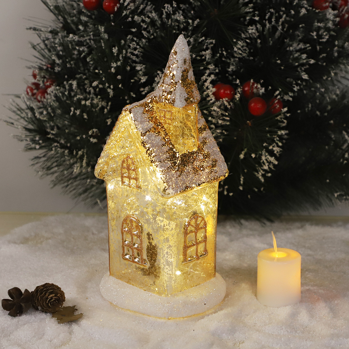 Factory Direct Sell Snow Covered Village House Castle Church Christmas Gifts Home Decoration Glass