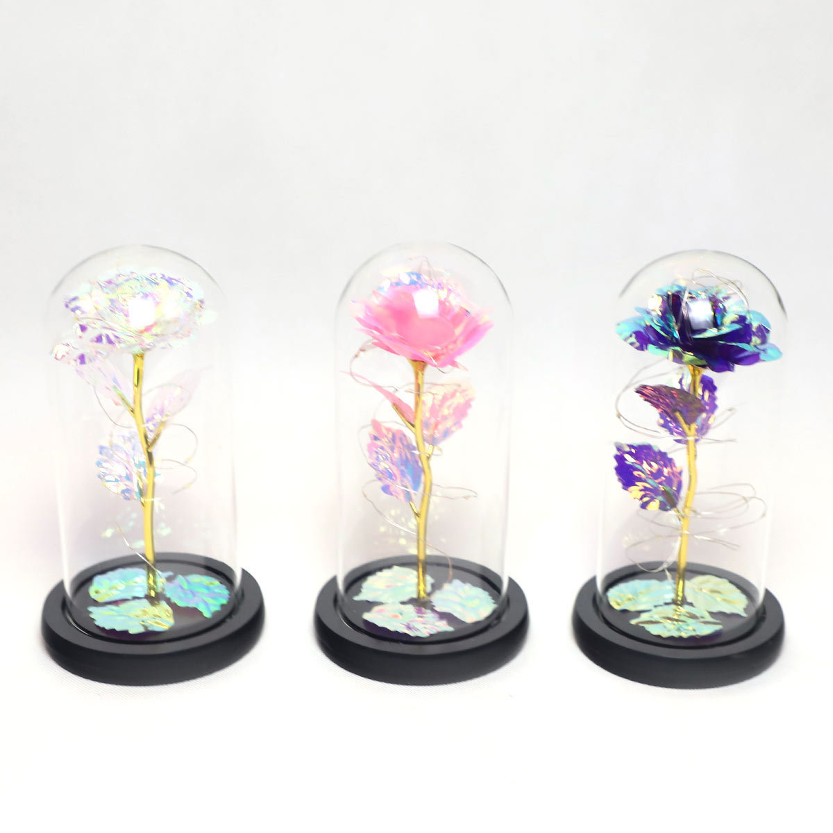 Battery Operated Colorful LED Christmas Gift Forever Rose Light Up Flowers In Glass Dome glass flower light