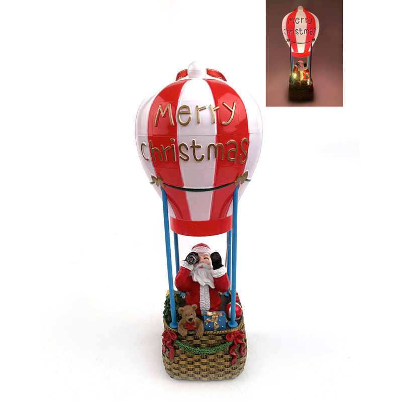 Merry Christmas Hot Air Balloon Molds Resin Led Lighted Village Family Scenario Ornaments Xmas Gifts Santa Claus