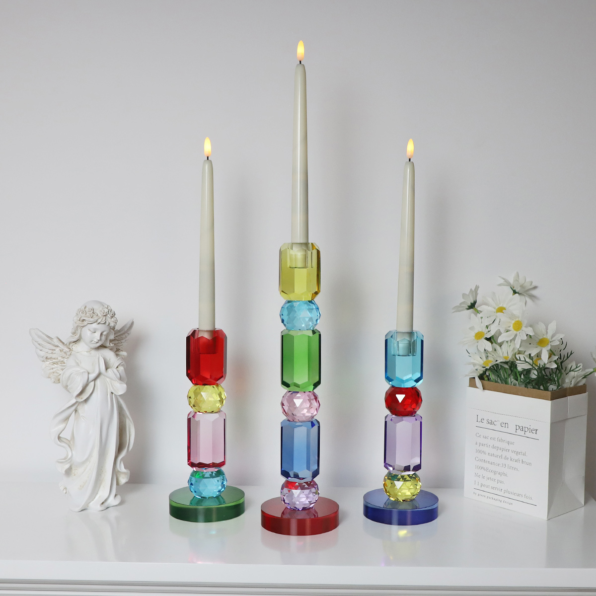 Large Crystal Candle Holders Heavy Solid Square Tealight Holders Set Centerpieces for Home Decoration Wedding