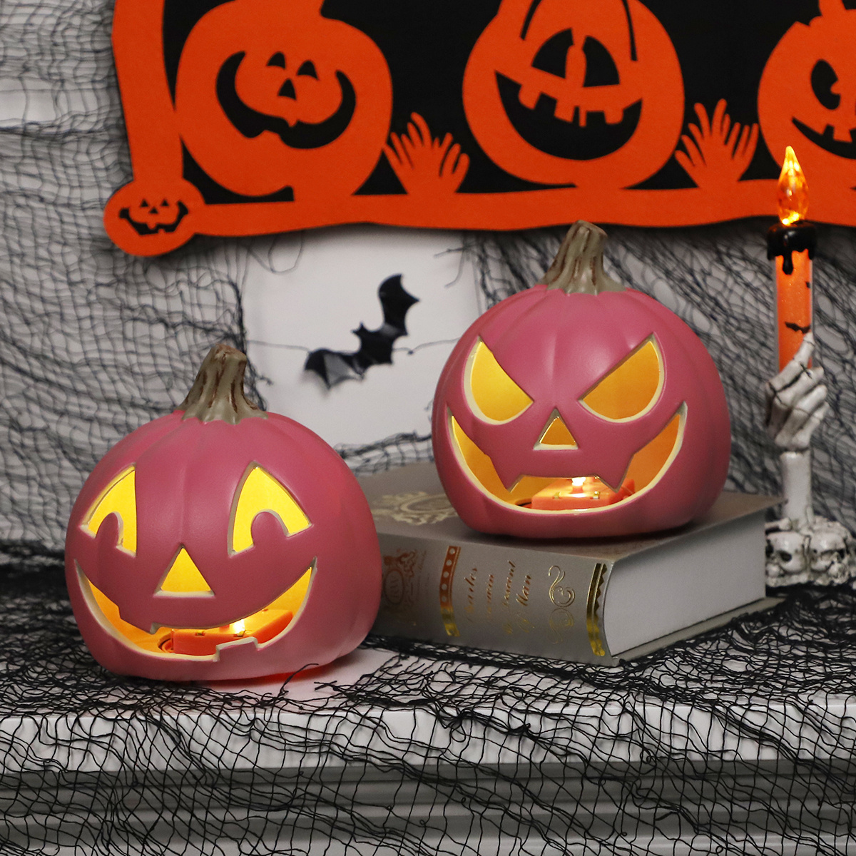 Plastic Halloween electronic candle lights LED Pumpkin Skull Halloween Decorations Props