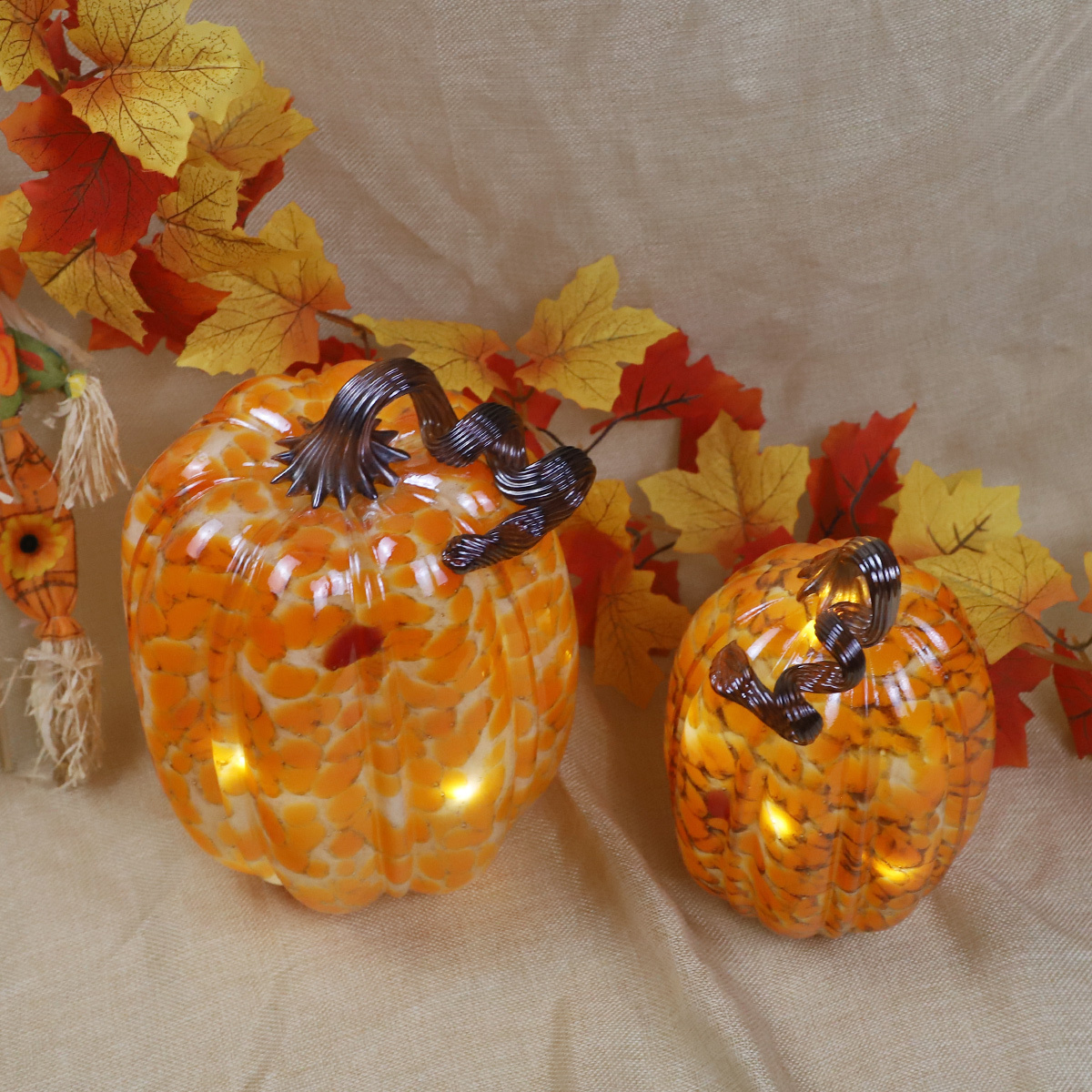 white glass pumpkin halloween light lamp crackle glass pumpkin table accent for fall harvest decoration