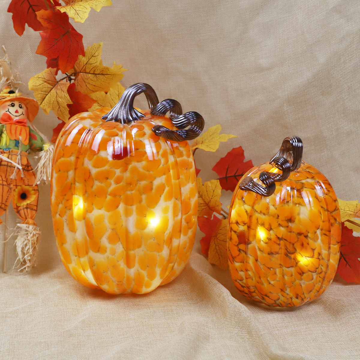 white glass pumpkin halloween light lamp crackle glass pumpkin table accent for fall harvest decoration