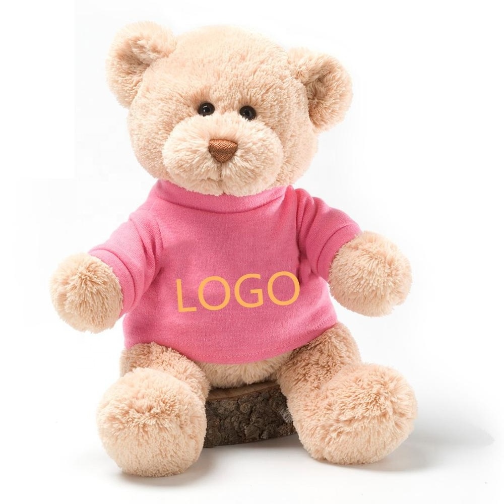 free sample custom blank personalized logo fluffy teddy bear shirt bulk soft plush stuffed animal soft teddy bear with T shirt