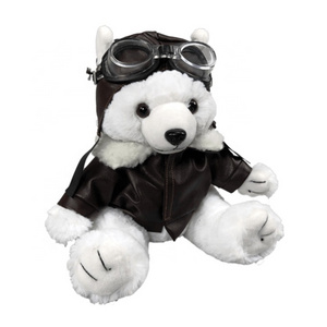 Original manufacturer  new sunrise custom handsome soft plush aviator teddy bear doll toy with glasses leather garment