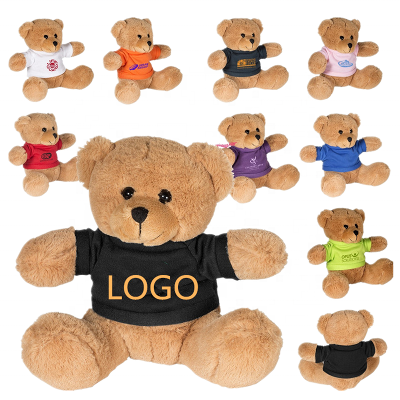 free sample custom blank personalized logo fluffy teddy bear shirt bulk soft plush stuffed animal soft teddy bear with T shirt