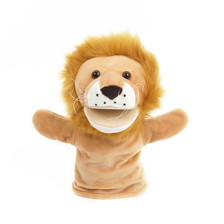 cheap wholesale kids toy realistic animal lion & frog plush stuff hand puppet