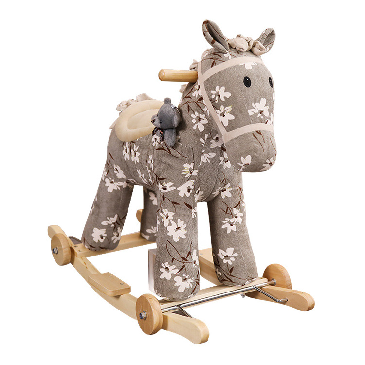 Cartoon Baby Animals Rocking Horse Toy OEM/ODM Stuffed Doll Kids Wooden Riding Decoration For Kids