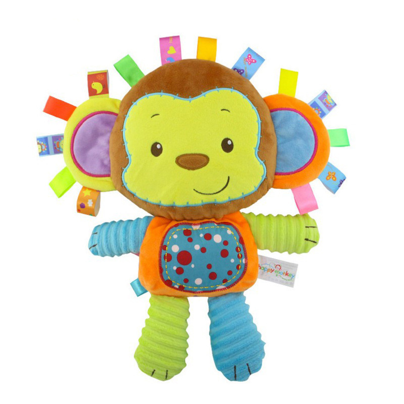 Happy Monkey Baby Soothing Doll Baby Cartoon Animal Label Plush Toys Birthday Gifts