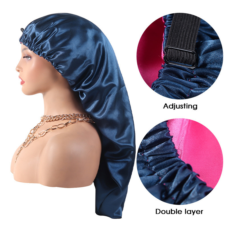 Custom Luxury Extra Large Long Braid Bonnet Designer And Durags Satin Adjustable Double Layer Sleeping Caps For Women