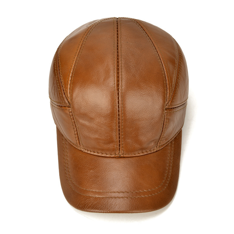 Leather hat men's autumn and winter warm cowhide hat middle-aged and elderly outdoor cotton belt ear protection leather baseball