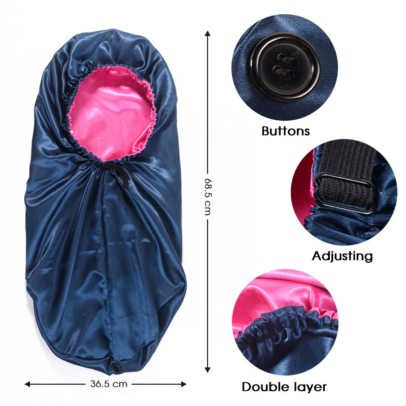 Custom Luxury Extra Large Long Braid Bonnet Designer And Durags Satin Adjustable Double Layer Sleeping Caps For Women