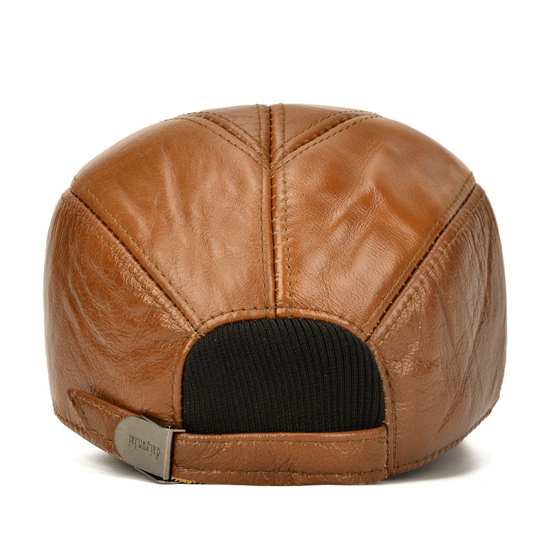 Leather hat men's autumn and winter warm cowhide hat middle-aged and elderly outdoor cotton belt ear protection leather baseball