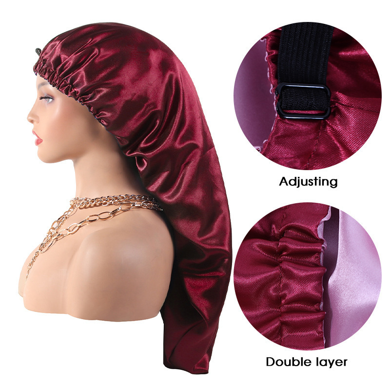 Custom Luxury Extra Large Long Braid Bonnet Designer And Durags Satin Adjustable Double Layer Sleeping Caps For Women