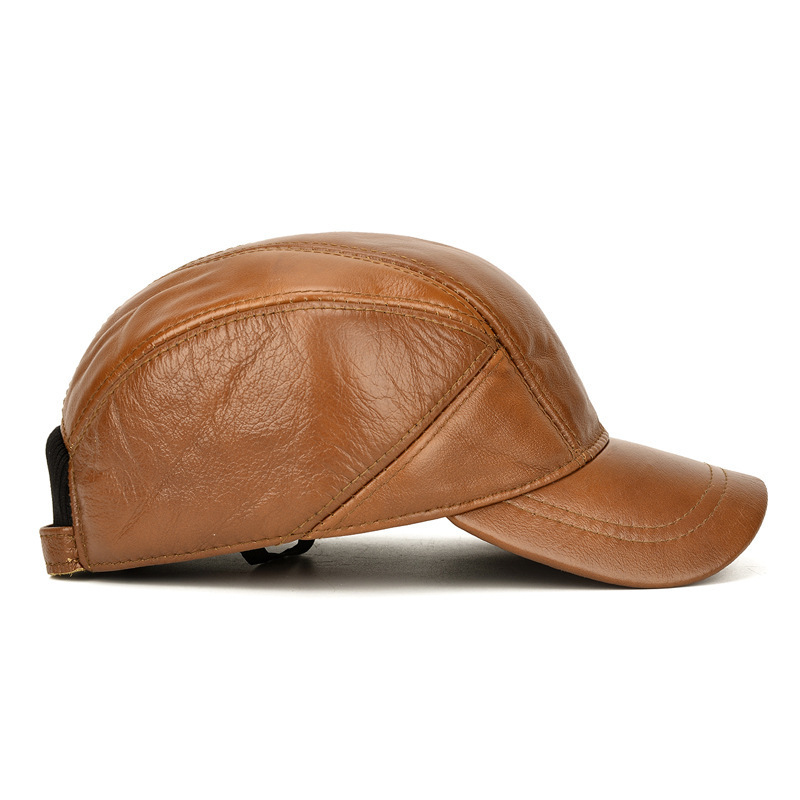 Leather hat men's autumn and winter warm cowhide hat middle-aged and elderly outdoor cotton belt ear protection leather baseball