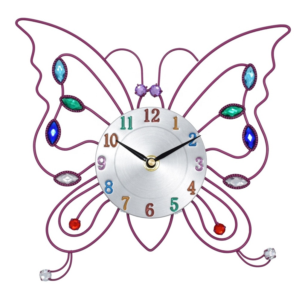 Art clock wholesale Stock Iron Butterfly Cartoon Animal shape Round Decorative Wall Clock