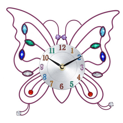 Art clock wholesale Stock Iron Butterfly Cartoon Animal shape Round Decorative Wall Clock