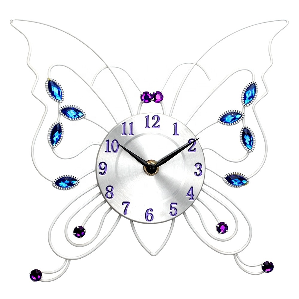 Art clock wholesale Stock Iron Butterfly Cartoon Animal shape Round Decorative Wall Clock