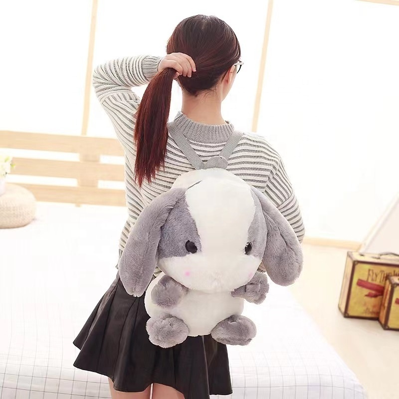 Wholesale cute soft backpack anime lop-eared rabbit kids bag toy marshadow plush school bag high quality bunny backpack