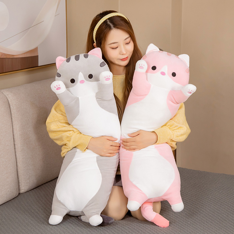 Kawaii Stuffed Animals Toys Pink Cat Kitten Plush Toy 50/70/90/110 CM Soft Cute Long Cat Pillow Long Body Soft Plush Pillow