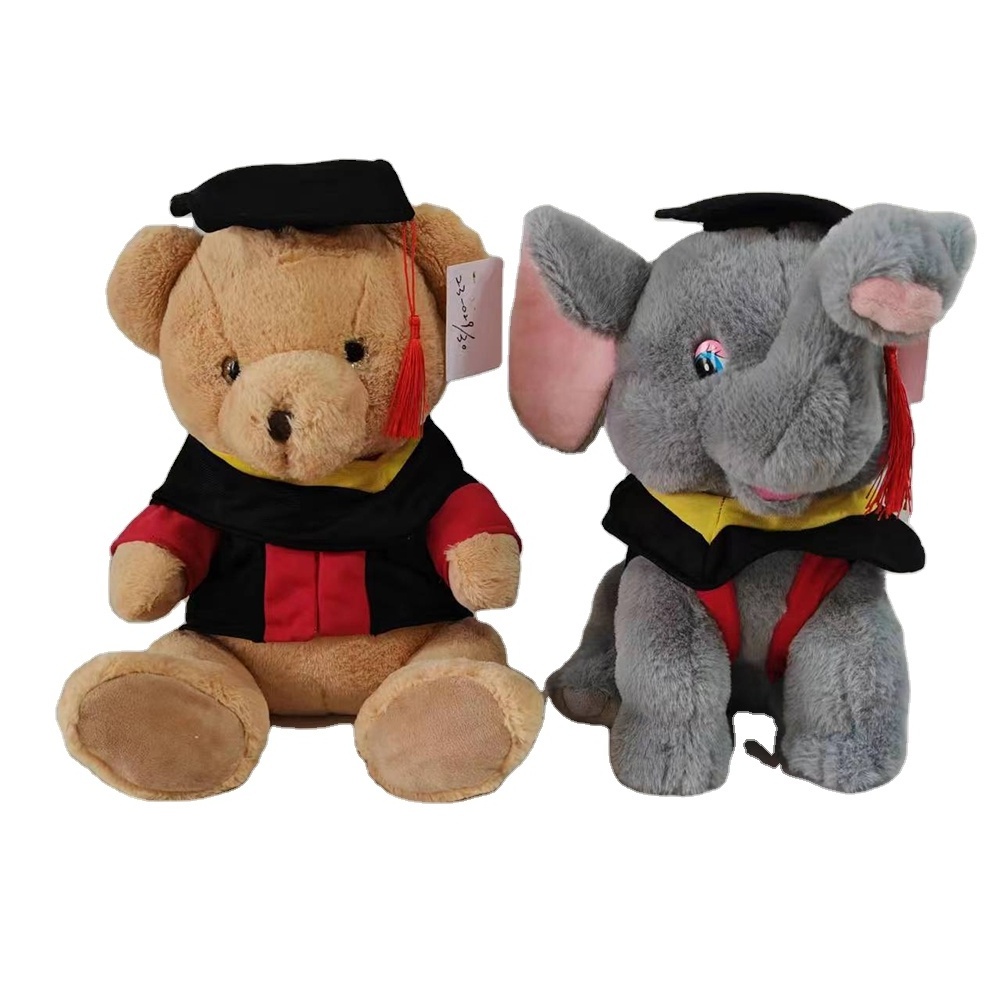 Custom Soft Stuffed Animal Plush Toys Gray Plush Graduation Elephant Toys for Graduation Elephant Souvenir