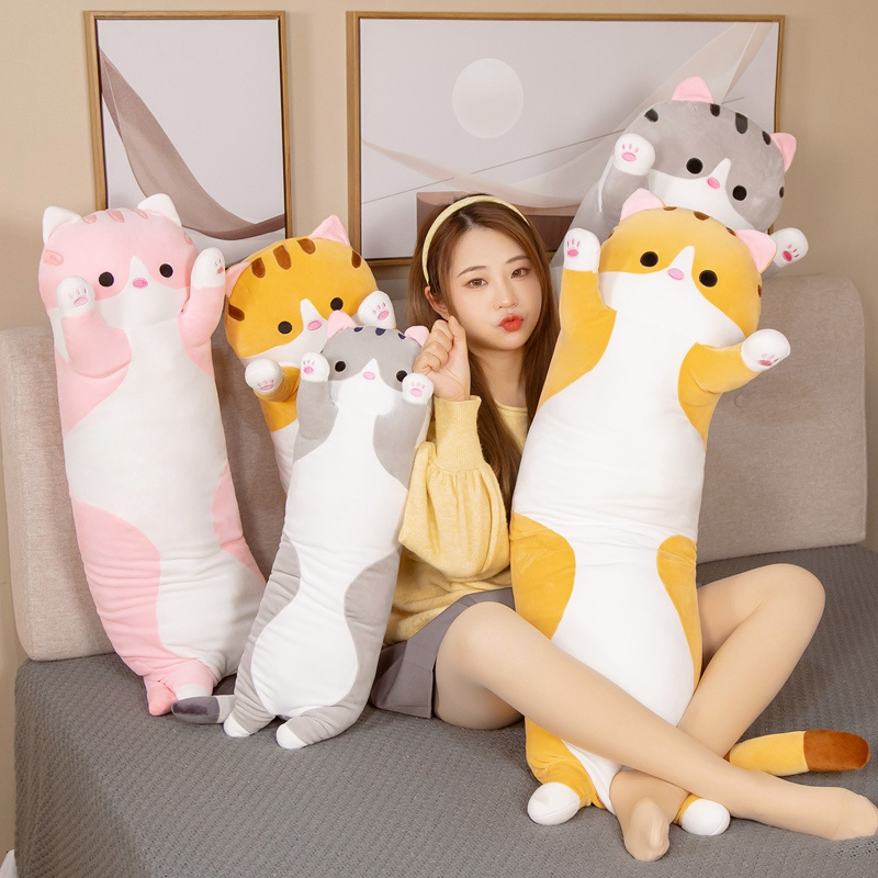 Kawaii Stuffed Animals Toys Pink Cat Kitten Plush Toy 50/70/90/110 CM Soft Cute Long Cat Pillow Long Body Soft Plush Pillow