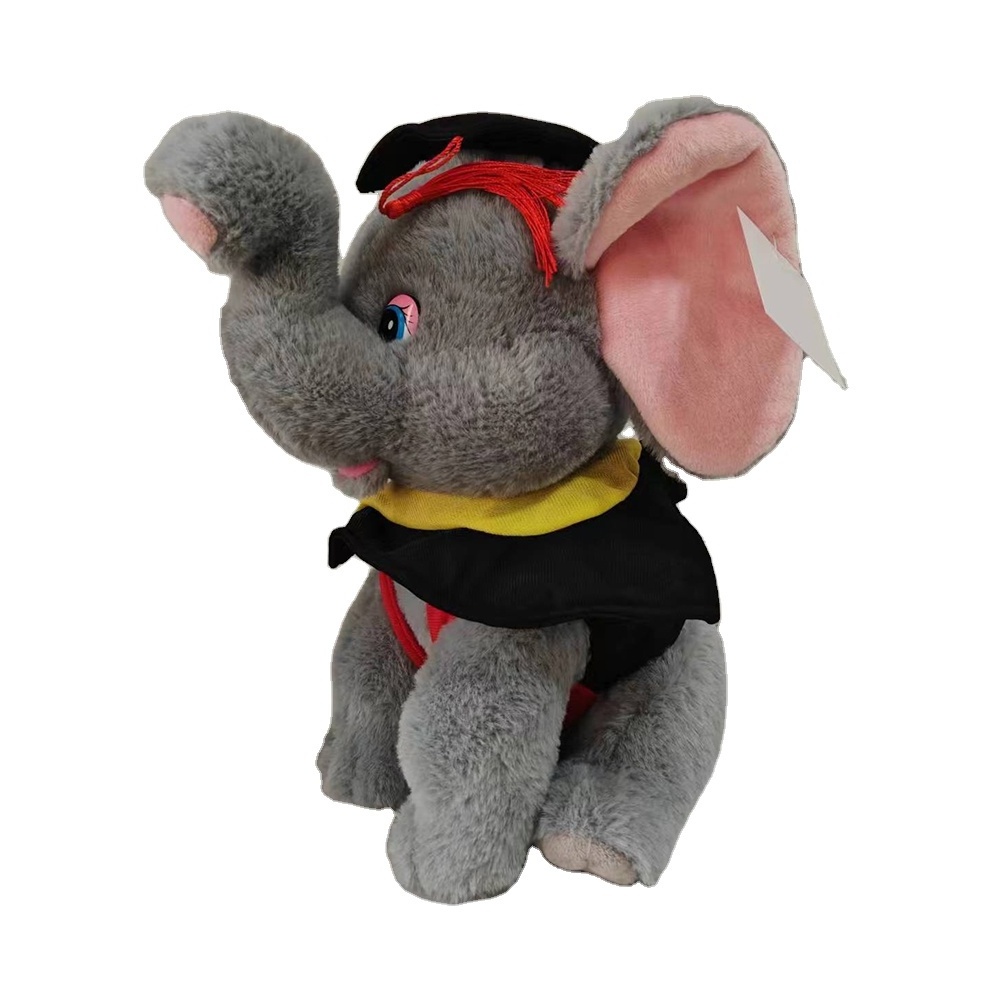 Custom Soft Stuffed Animal Plush Toys Gray Plush Graduation Elephant Toys for Graduation Elephant Souvenir