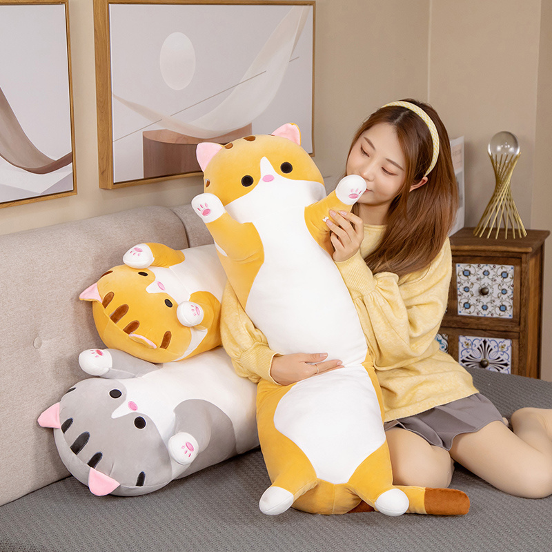 Kawaii Stuffed Animals Toys Pink Cat Kitten Plush Toy 50/70/90/110 CM Soft Cute Long Cat Pillow Long Body Soft Plush Pillow