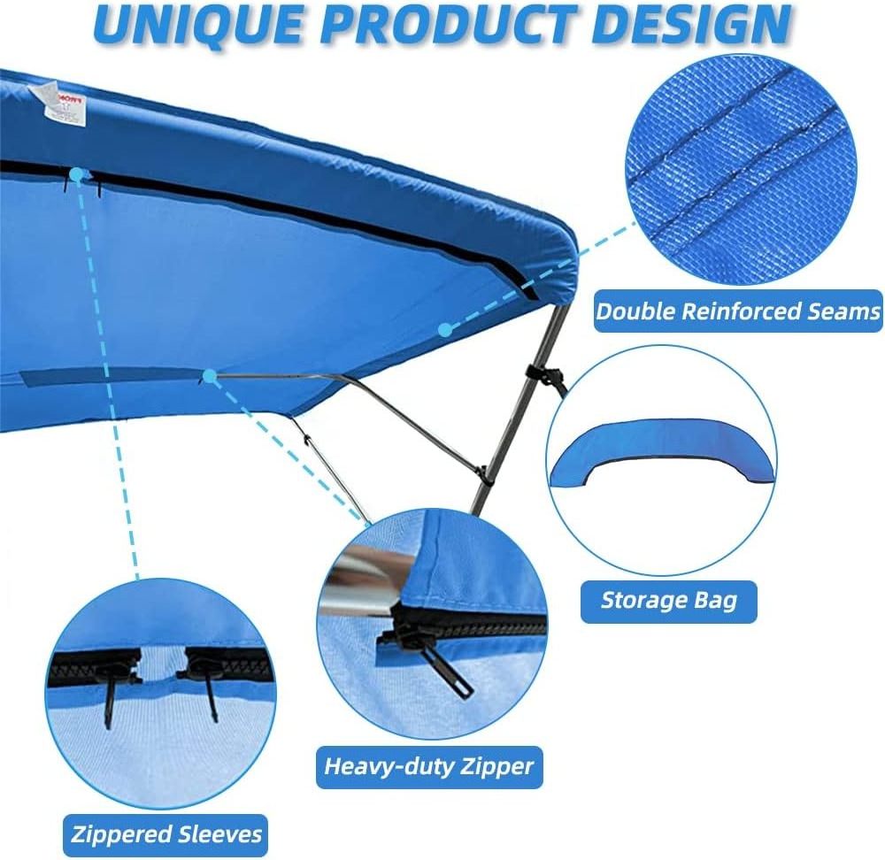 600D Marine Grade Waterproof Sun Shade Boat Canopy 3 Bow Crack Resistant Bimini Top Replacement Cover