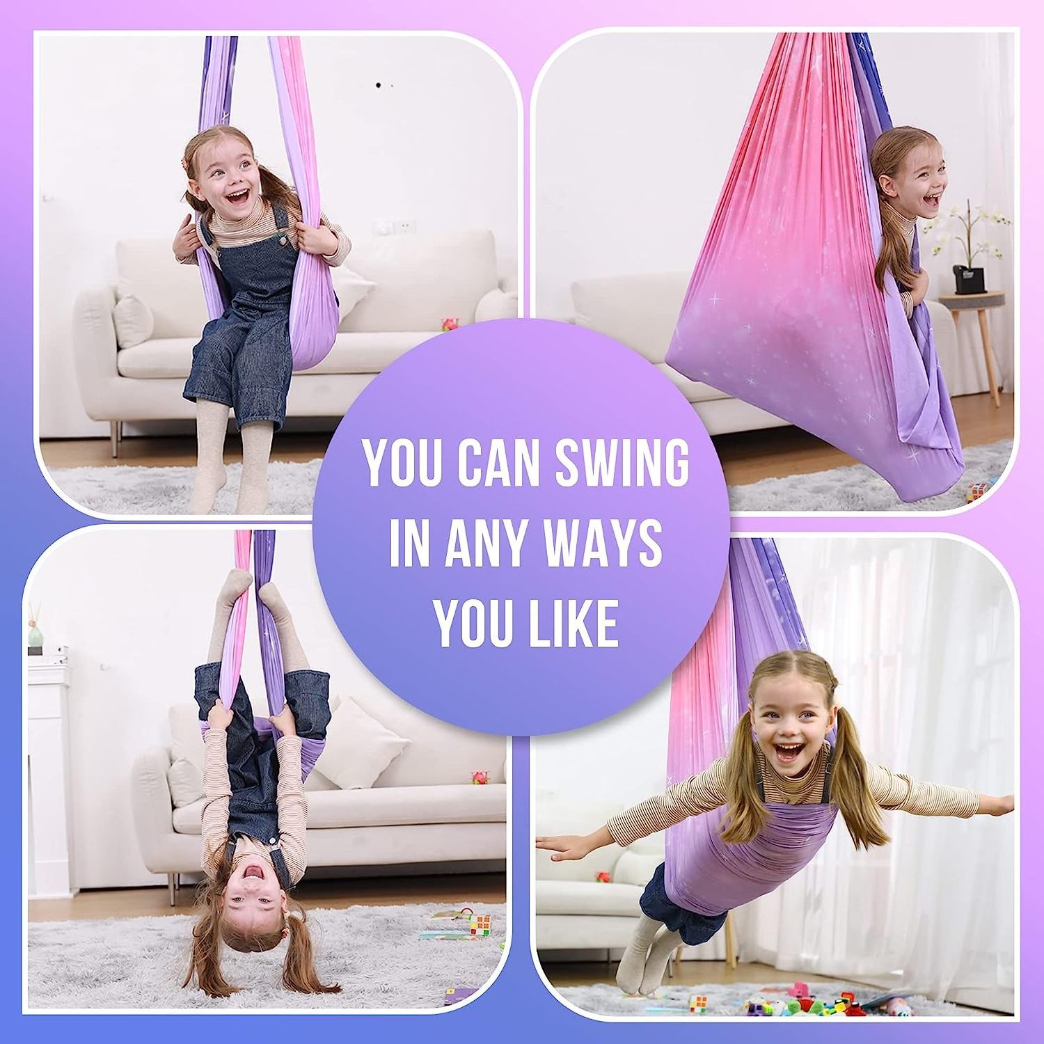 Pink and Purple Therapy Swing for Kids, Swing Hammock for Child & Adult with Autism