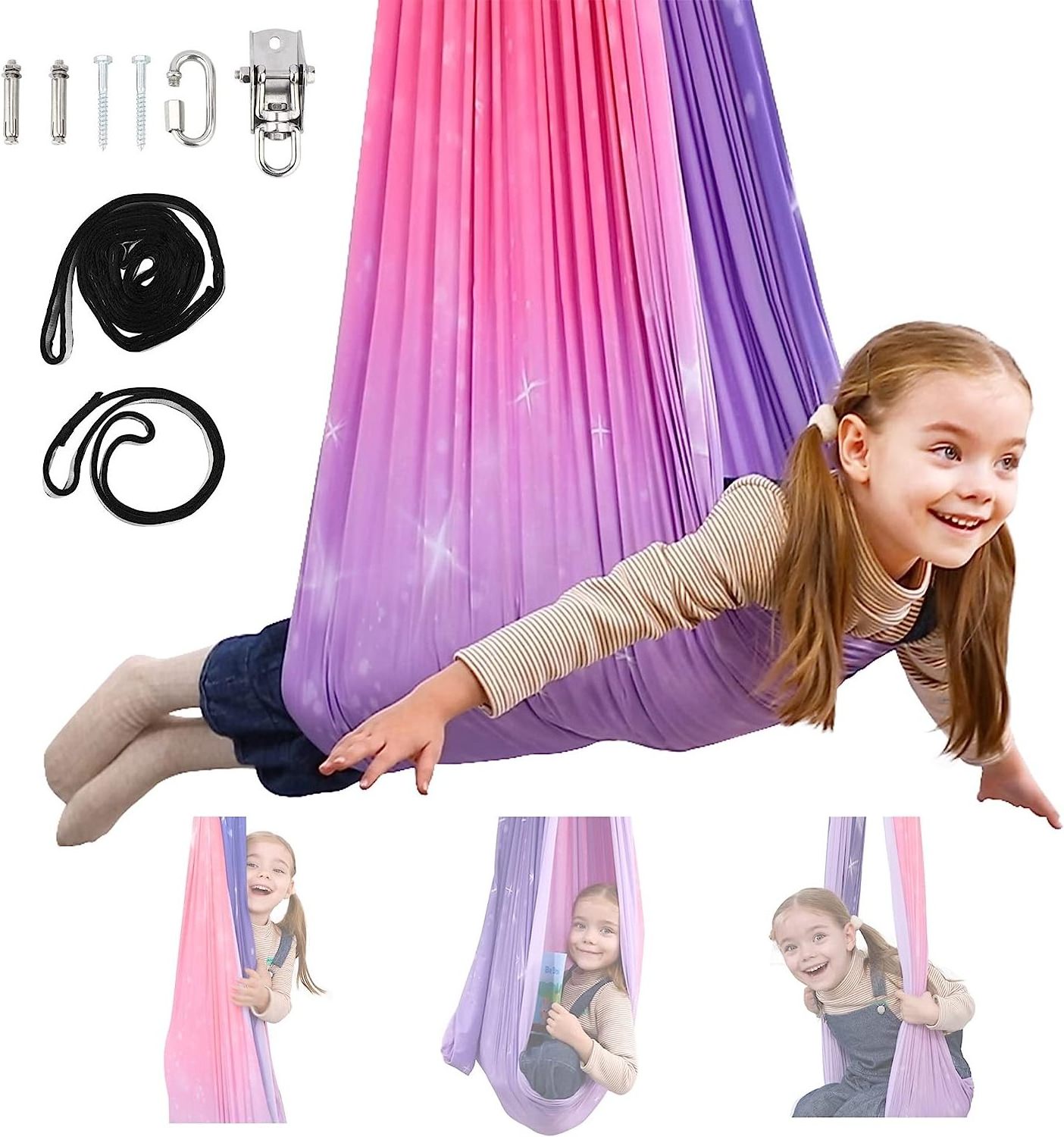 Pink and Purple Therapy Swing for Kids, Swing Hammock for Child & Adult with Autism