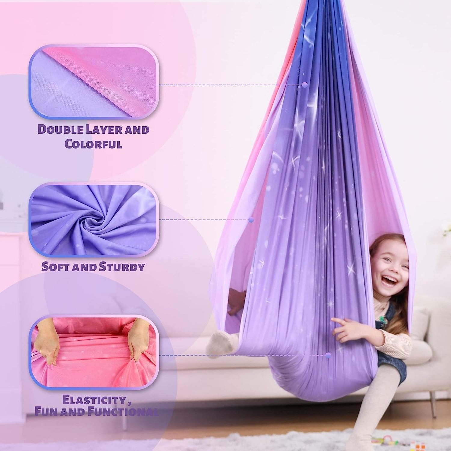 Pink and Purple Therapy Swing for Kids, Swing Hammock for Child & Adult with Autism