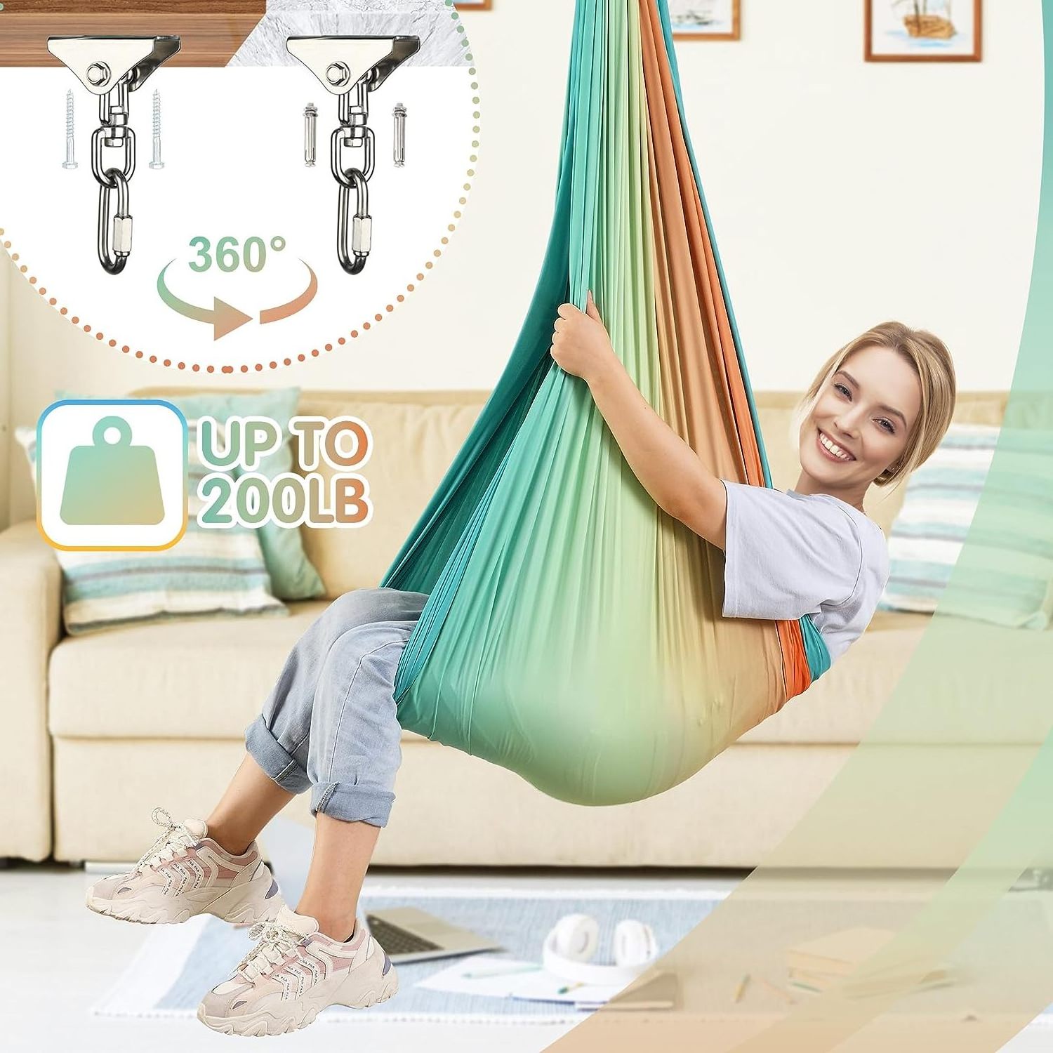 Rainbow Sensory Swing Hammock for Child & Adult with Autism (Orange)