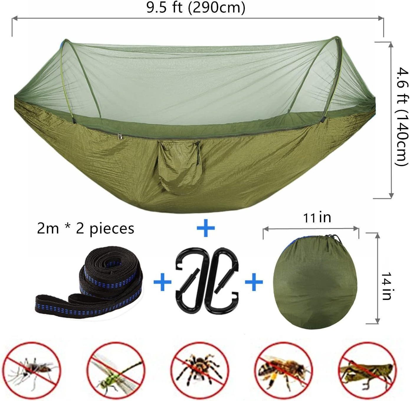 210T Parachute Nylon Hammocks Easy Pop-Up Camping Hammock With A Mosquito Net