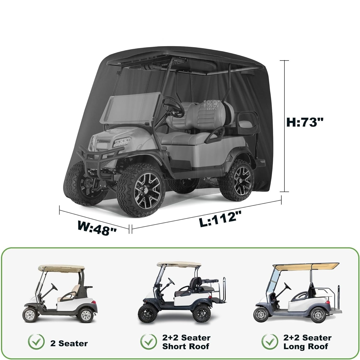 4 Passenger 420D Waterproof Outdoor All-Weather Golf Cart Cover Polyester Full Cover with Three Zipper Doors