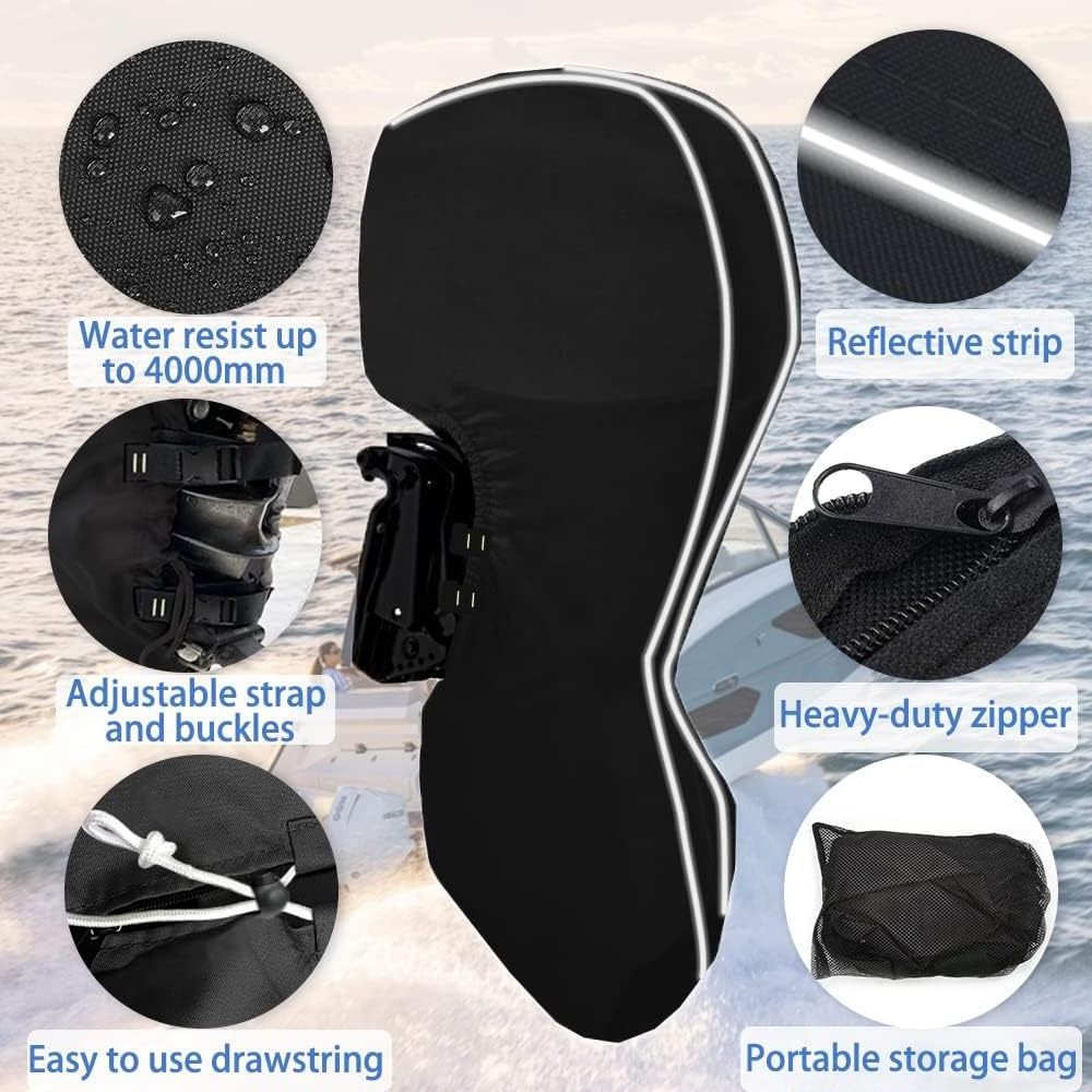 600D Marine Waterproof Black Full Outboard Motor Cover and Boat Cover Set