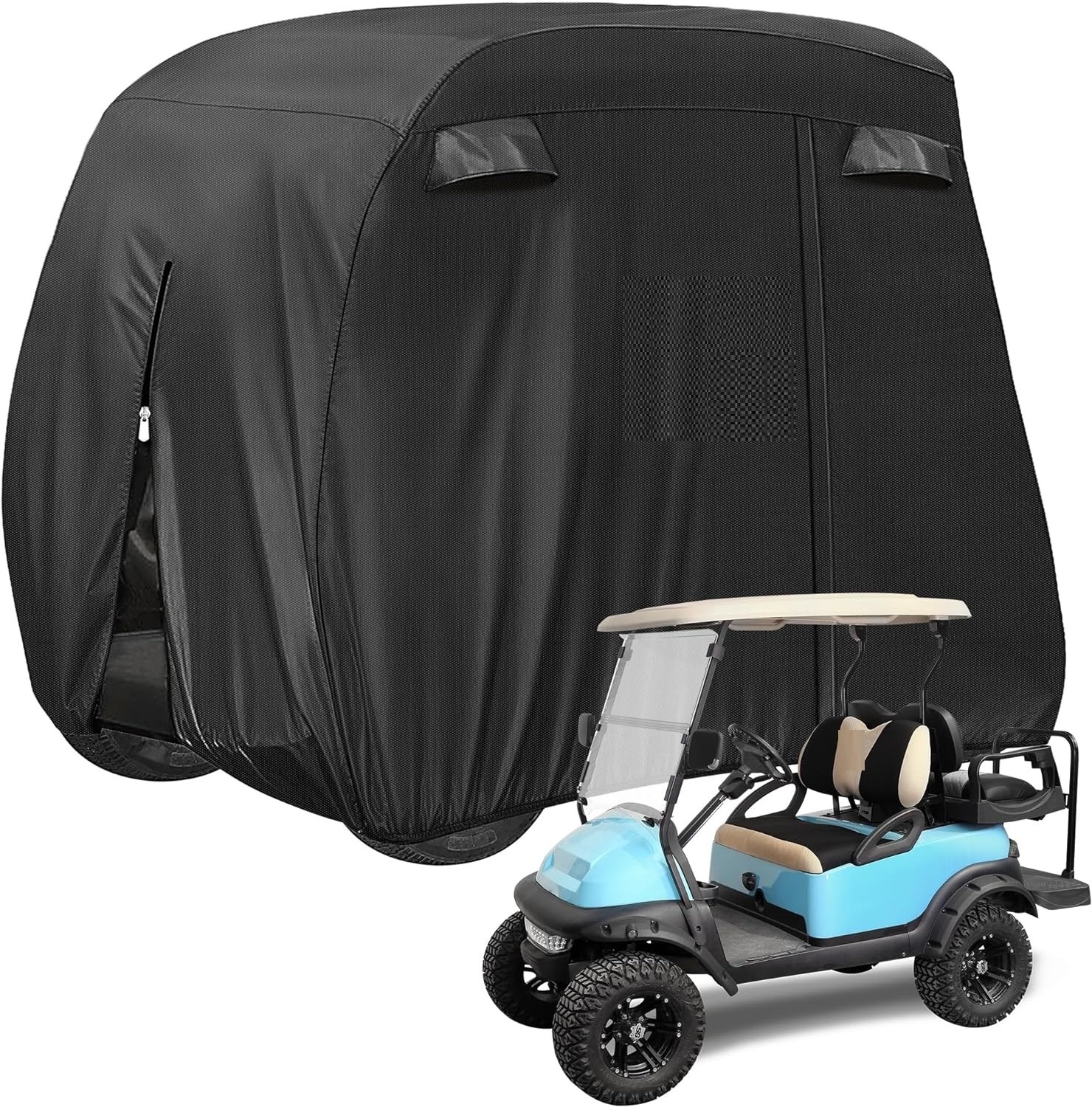 4 Passenger 420D Waterproof Outdoor All-Weather Golf Cart Cover Polyester Full Cover with Three Zipper Doors