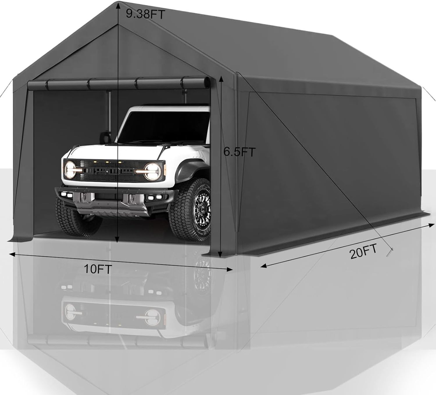 Outdoor Carport 10x20ft Canopy Storage Shed Portable Garage Shelter with Removable Side walls & Doors