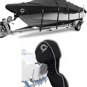 600D Marine Waterproof Black Full Outboard Motor Cover and Boat Cover Set