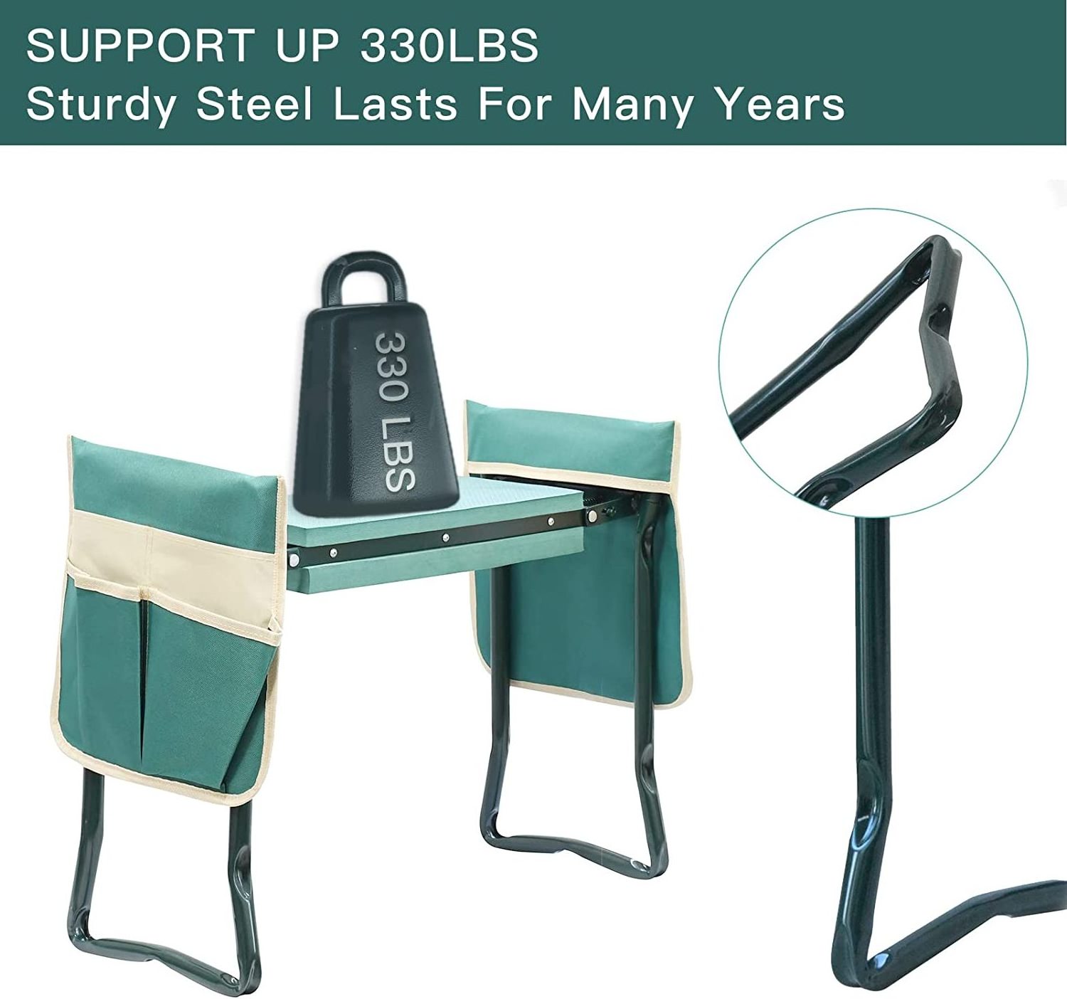 Garden Kneeler and Seat with Tool Pouch, Portable Folding Garden Stool, Heavy Duty Gardening Kneeling Bench