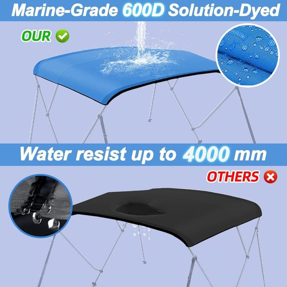 600D Marine Grade Waterproof Sun Shade Boat Canopy 3 Bow Crack Resistant Bimini Top Replacement Cover