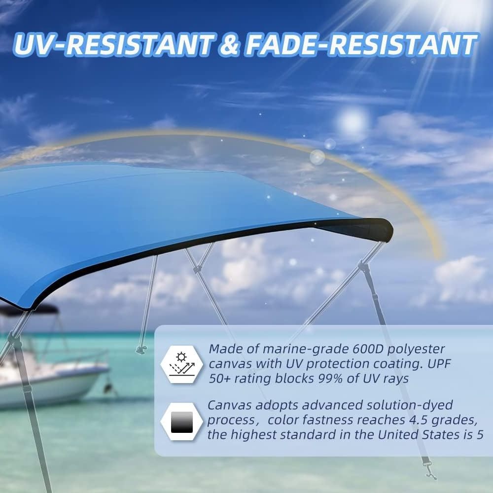 600D Marine Grade Waterproof Sun Shade Boat Canopy 3 Bow Crack Resistant Bimini Top Replacement Cover