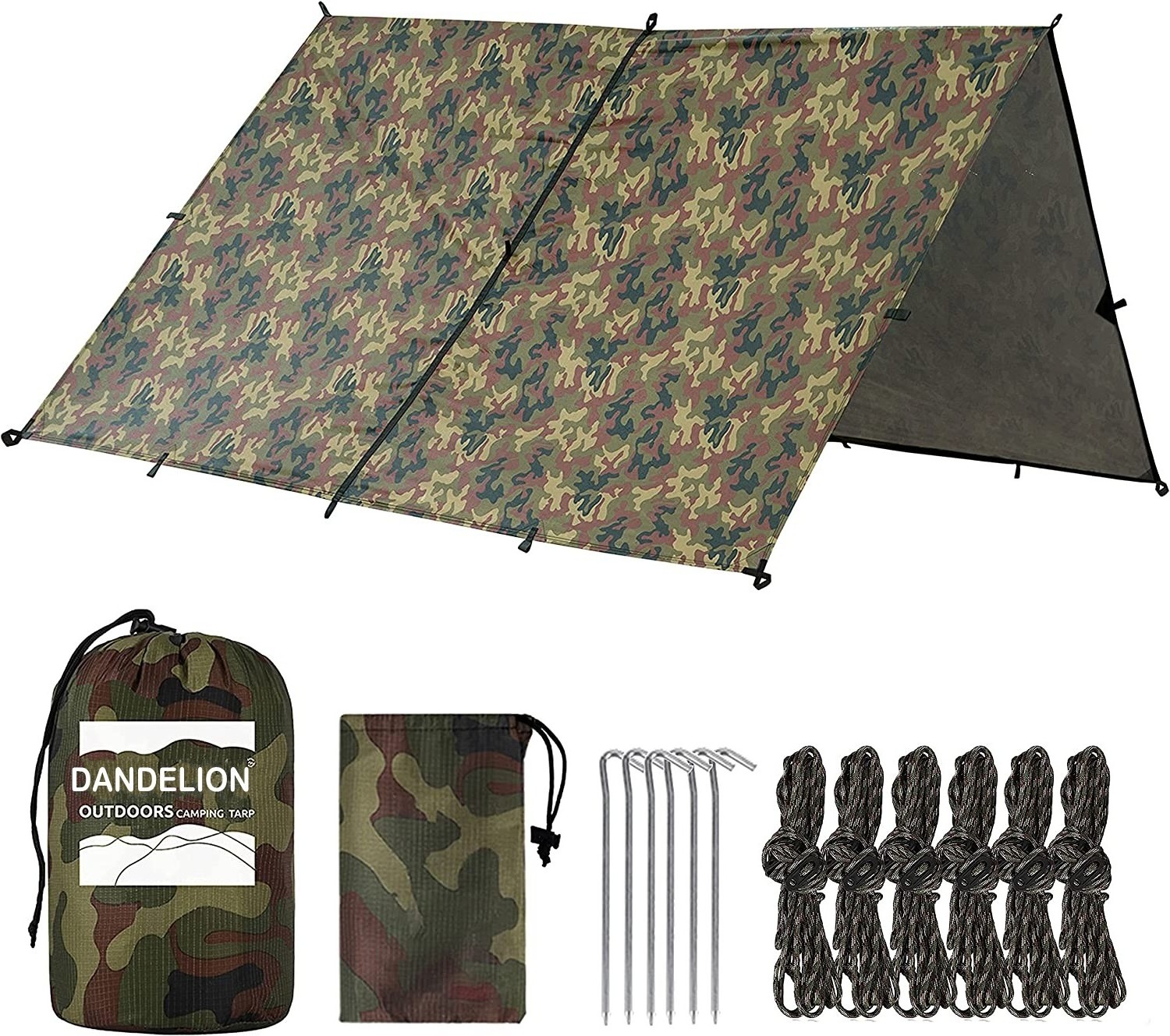 Dandelion Waterproof Camping Tarp, Lightweight Hammock Rain Fly, UV Protection Backpacking Cover, 10x10 ft Large Tent Footprint